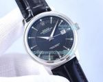 High Replica Rolex Datejust Watch Black Face Leather strap Rounded Bezel  40mm
